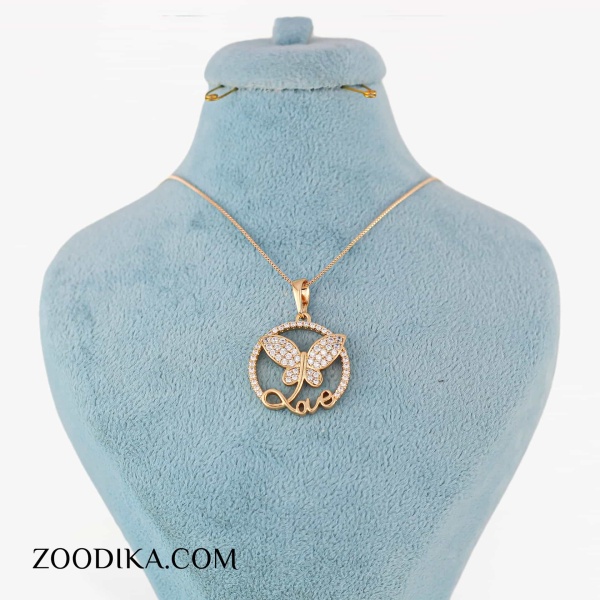 گردنبند دخترانه ژوپینگ بدل پروانه ای و لاو گردنبند دخترانه ژوپینگ بدل پروانه ای و لاو