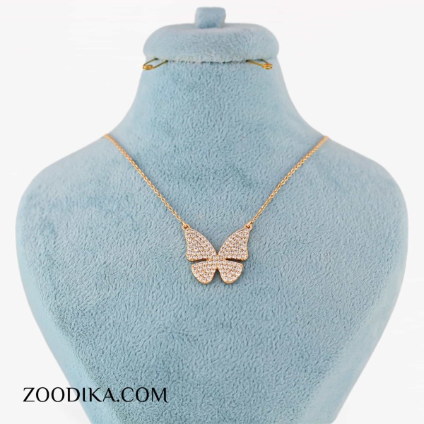 گردنبند پروانه جدید ژوپینگ نگین دار طلایی گردنبند پروانه جدید ژوپینگ نگین دار طلایی