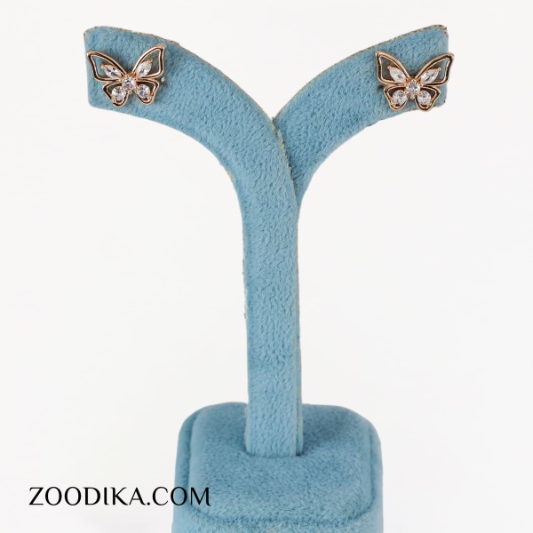 گوشواره پروانه ای میخی نگین دار ژوپینگ گوشواره پروانه ای میخی نگین دار ژوپینگ