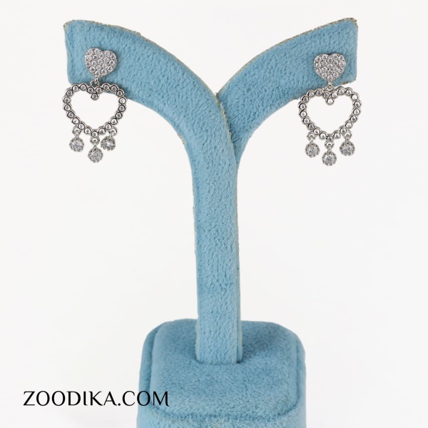گوشواره قلبی نگین دار سیلور ژوپینگ گوشواره قلبی نگین دار سیلور ژوپینگ
